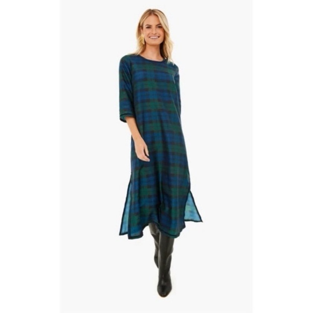 Tuckernuck | NEW Jamie Velvet Trimmed Plaid Blackwatch Midi Dress Size XS